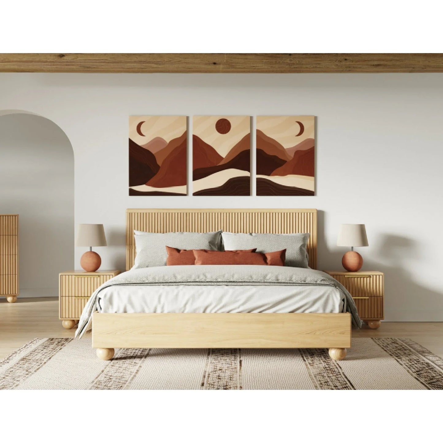 Luxury Modern Fluted Oak Bed European Style for Villa