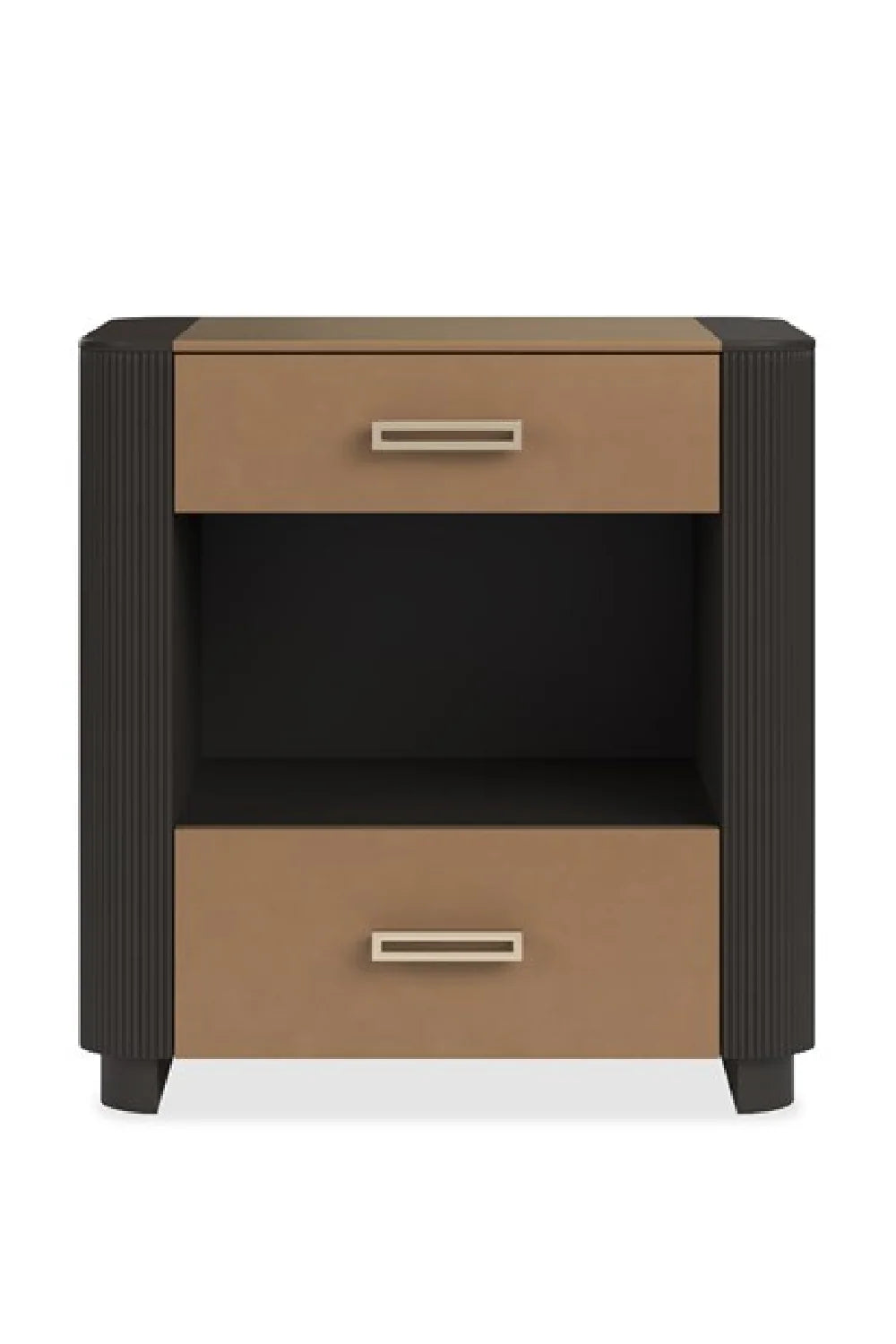 Luxury Modern Fluted Sides 2-Drawer Nightstand European Style for Villa