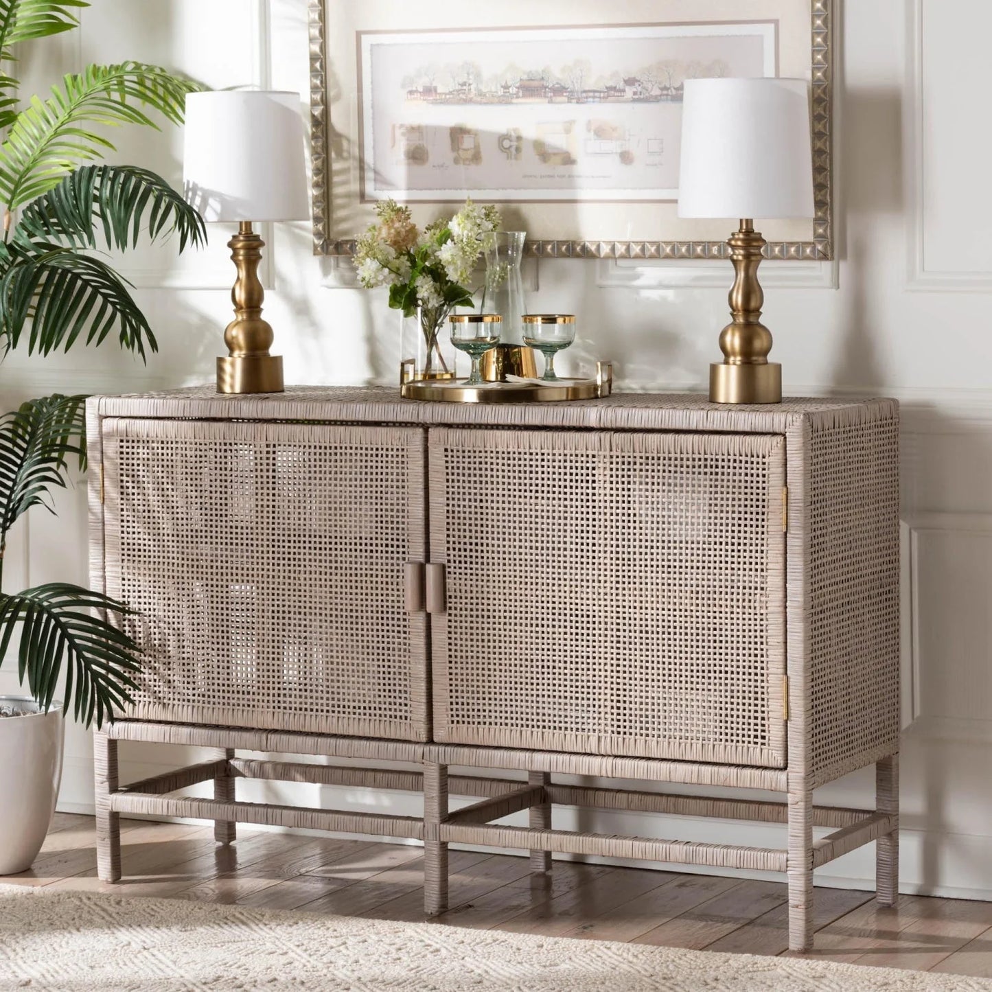 Luxury Modern French Gray Wood 2-Door Cabinet European Style for Villa