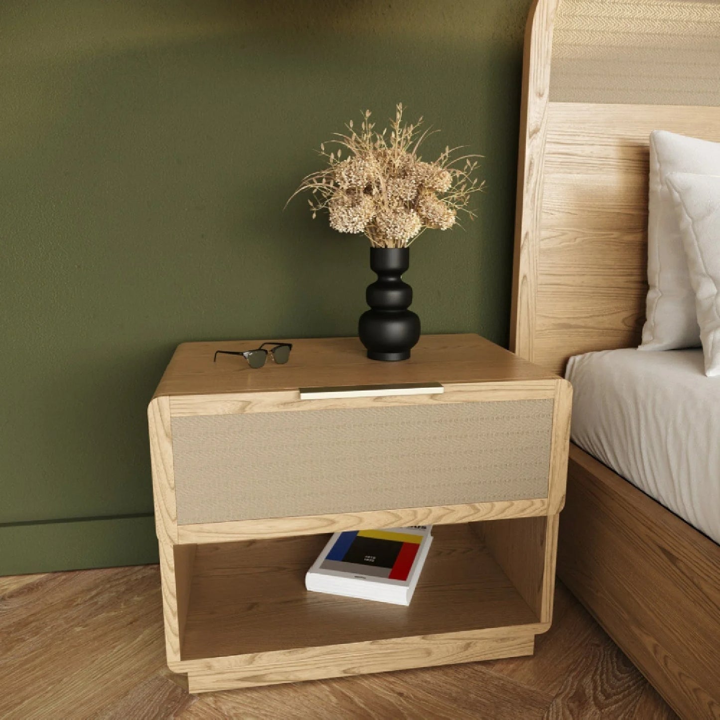 Luxury Modern Gavin Rattan Drawer Nightstand European Style for Villa