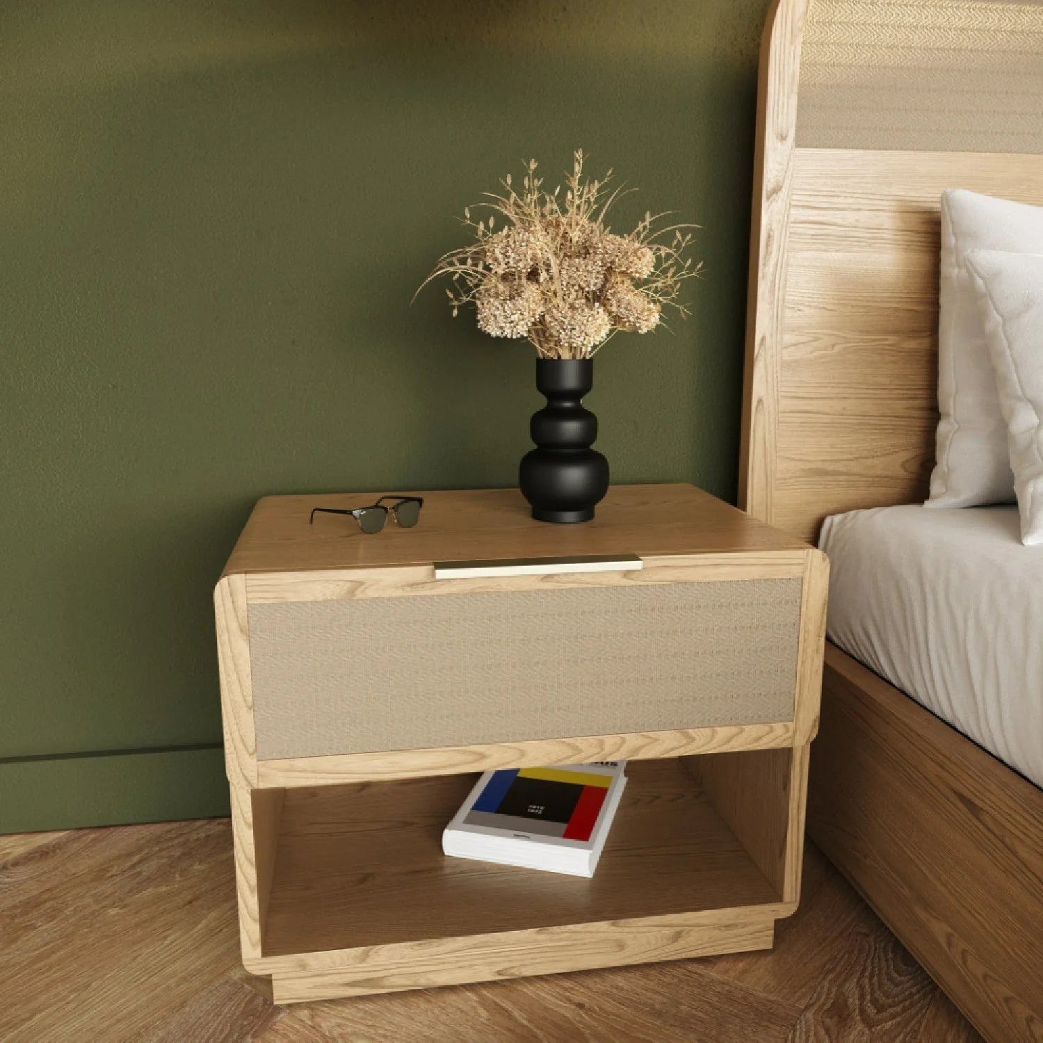 Luxury Modern Gavin Rattan Drawer Nightstand European Style for Villa