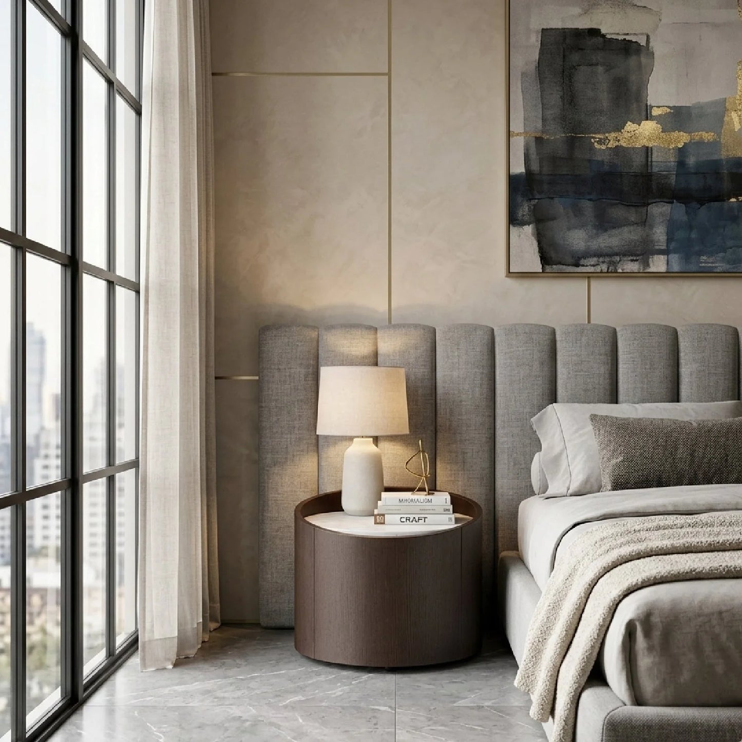 Luxury Modern Geneva Oak Nightstand European Style for Villa