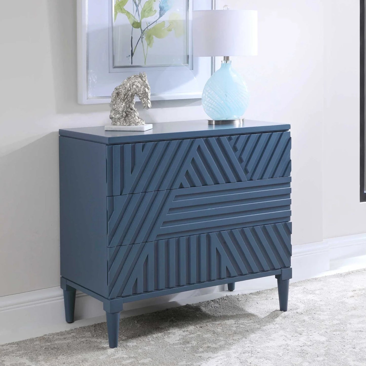 Luxury Modern Geometric Carved 3-Drawer Chest European Style for Villa