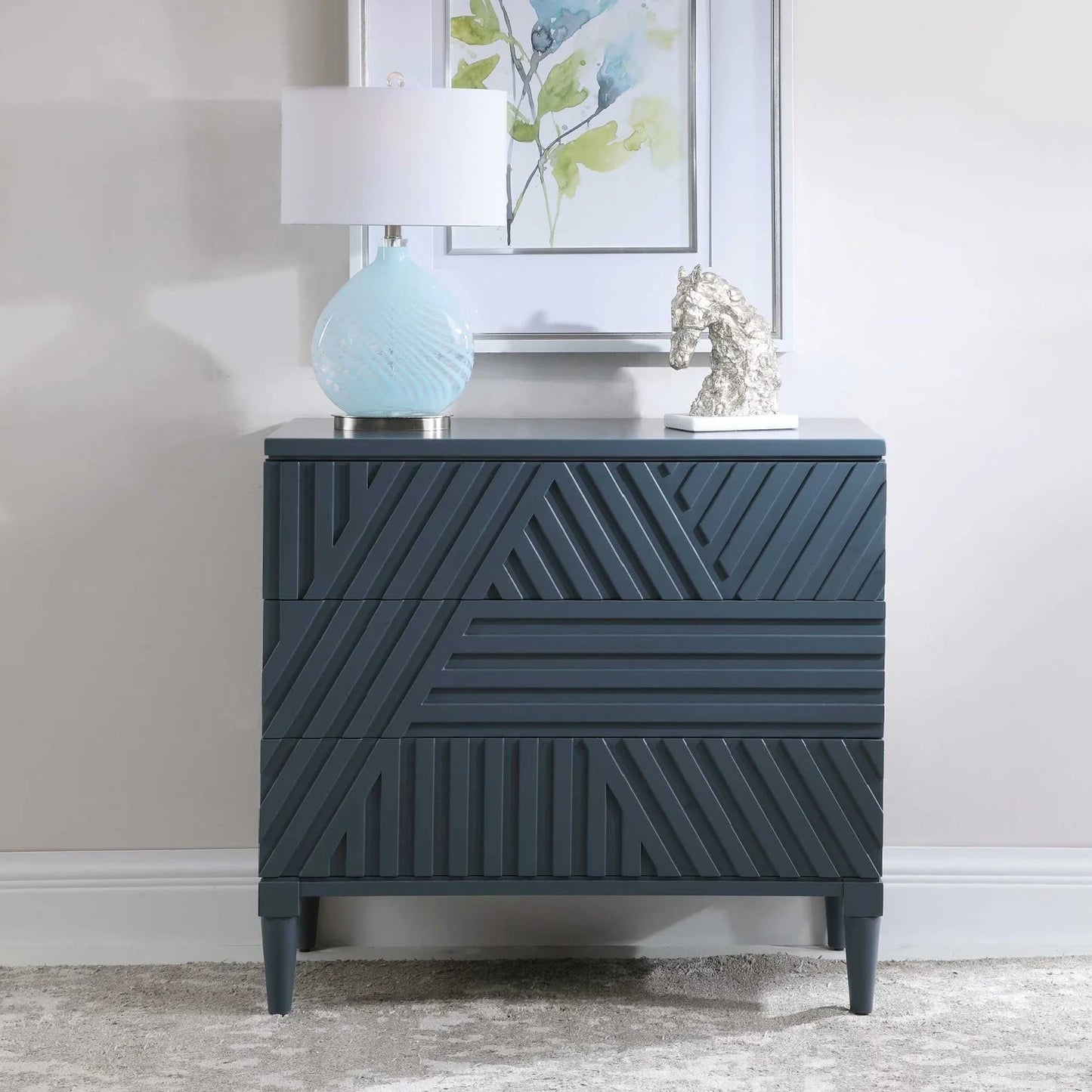 Luxury Modern Geometric Carved 3-Drawer Chest European Style for Villa