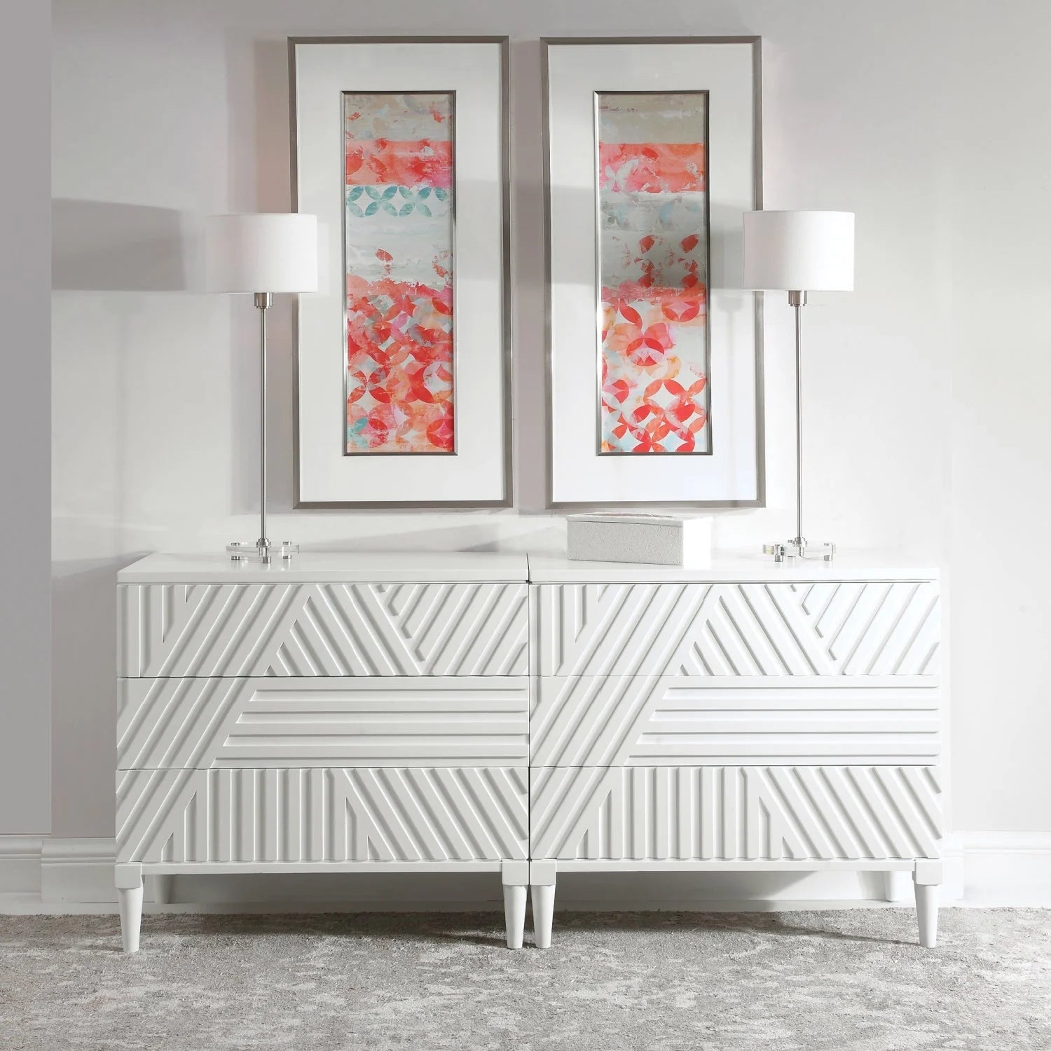 Luxury Modern Geometric Carved 3-Drawer Chest European Style for Villa