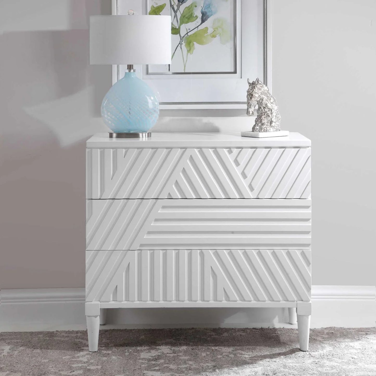 Luxury Modern Geometric Carved 3-Drawer Chest European Style for Villa
