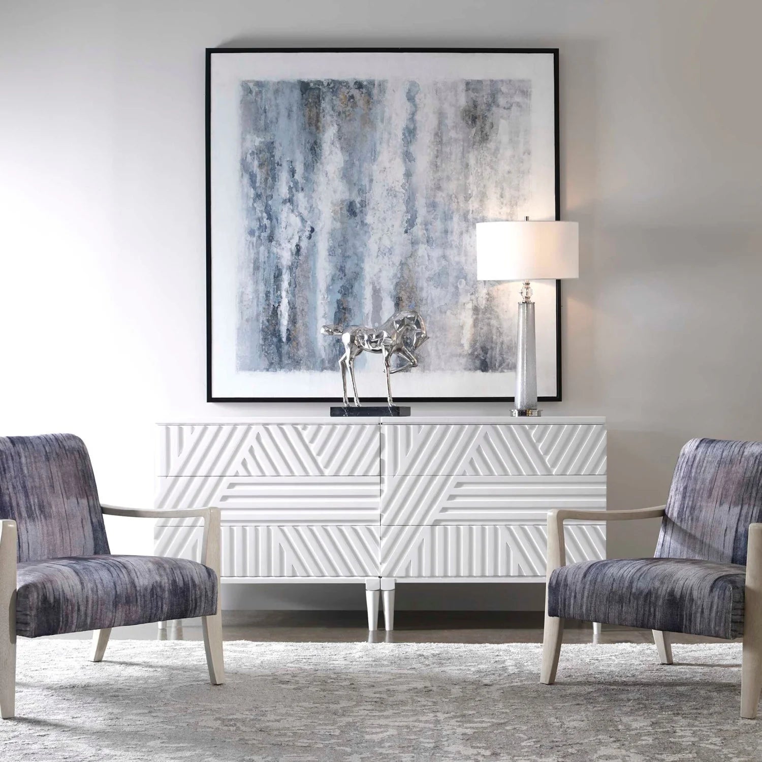 Luxury Modern Geometric Carved 3-Drawer Chest European Style for Villa