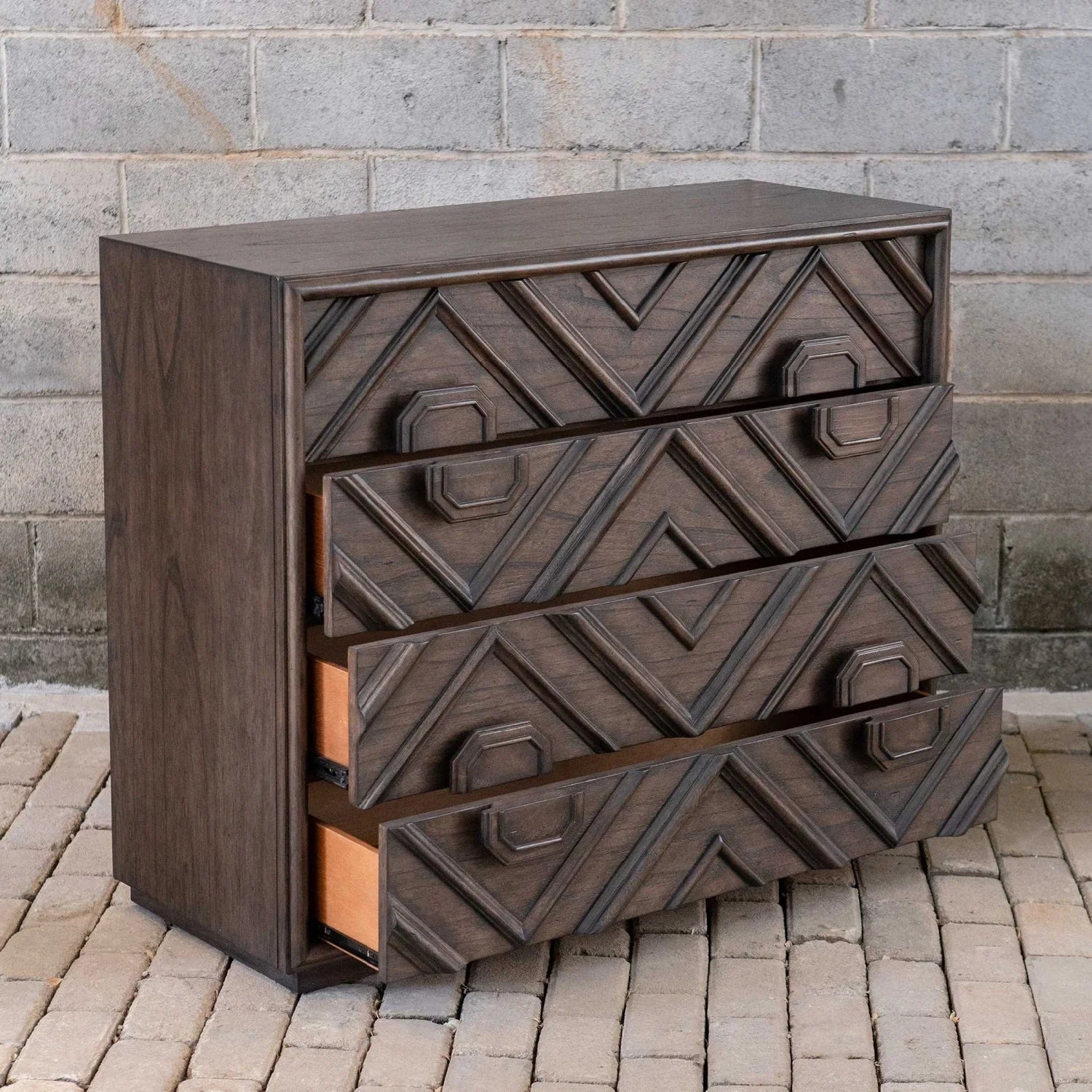 Luxury Modern Geometric Carved 4-Drawer Chest European Style for Villa