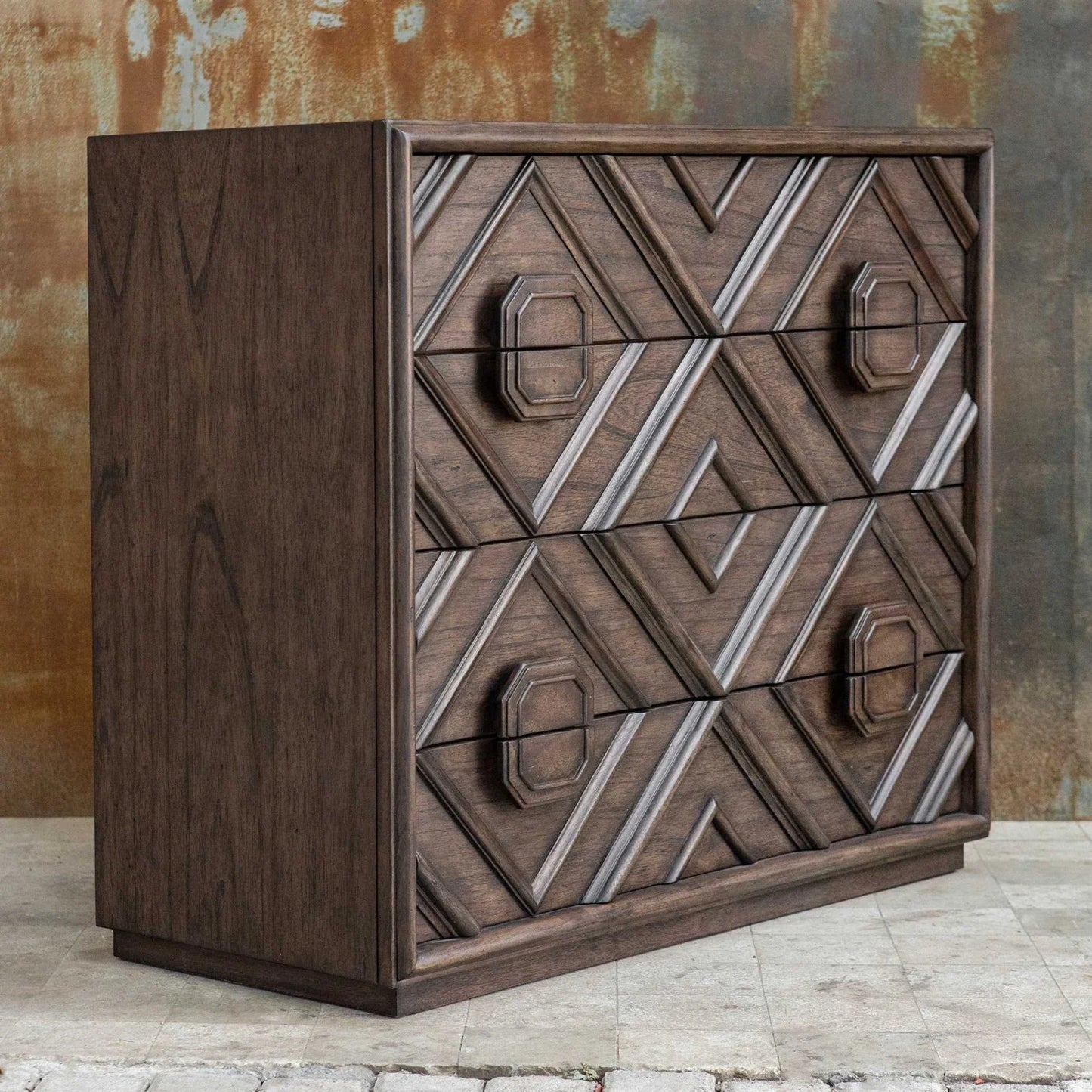 Luxury Modern Geometric Carved 4-Drawer Chest European Style for Villa