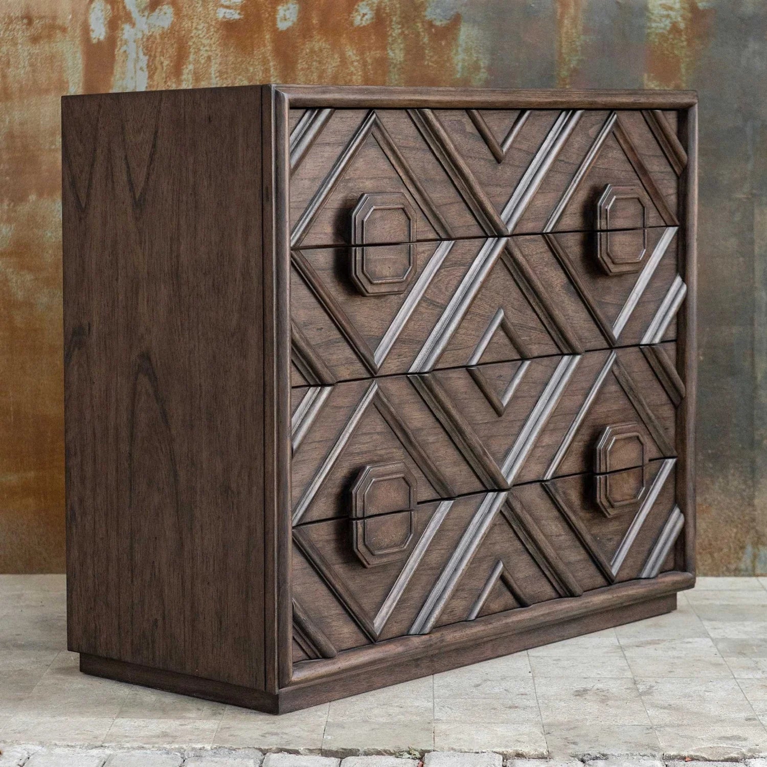 Luxury Modern Geometric Carved 4-Drawer Chest European Style for Villa
