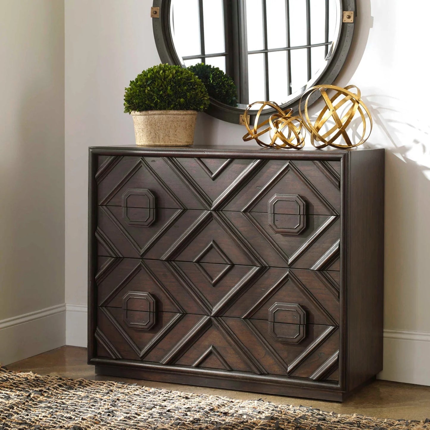 Luxury Modern Geometric Carved 4-Drawer Chest European Style for Villa