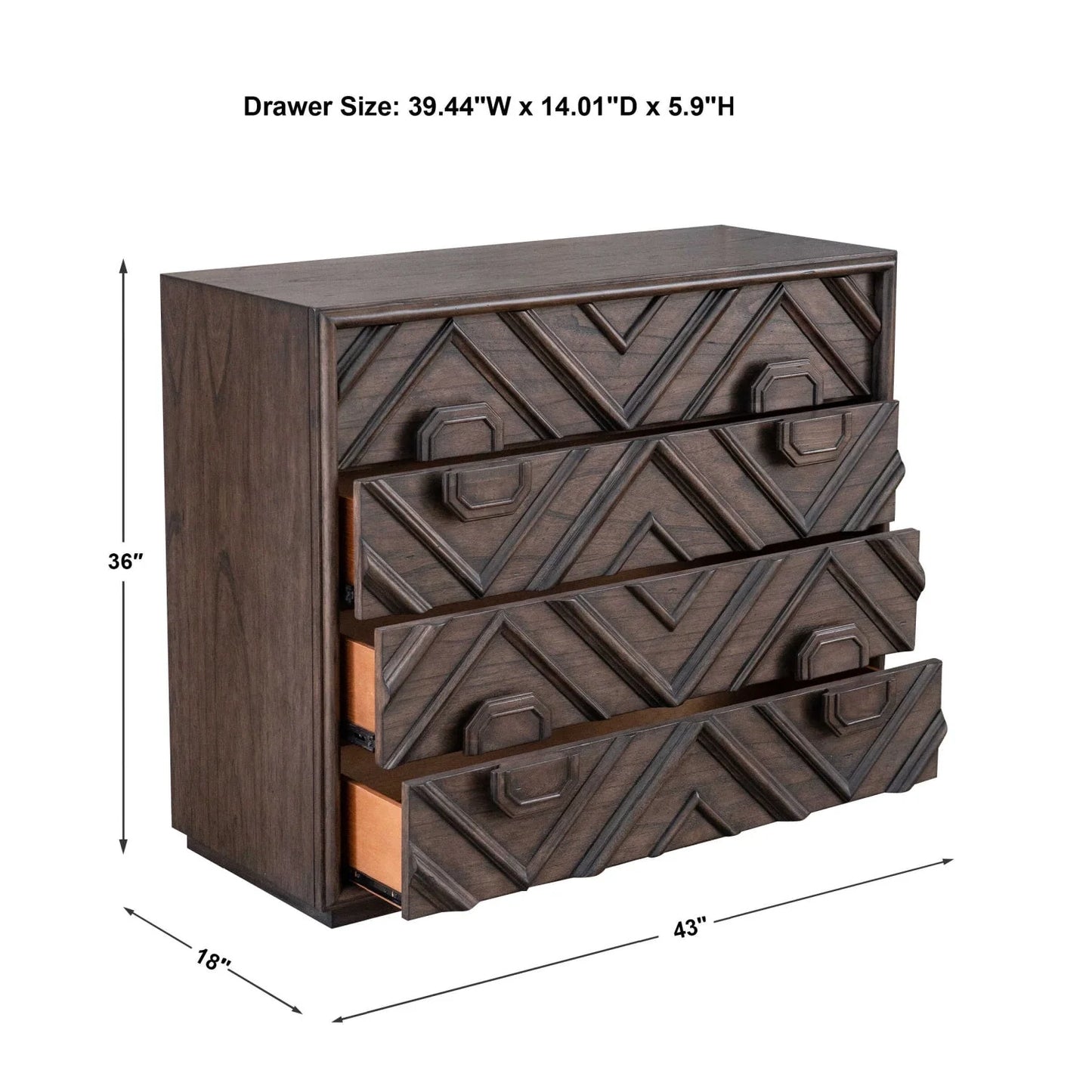 Luxury Modern Geometric Carved 4-Drawer Chest European Style for Villa