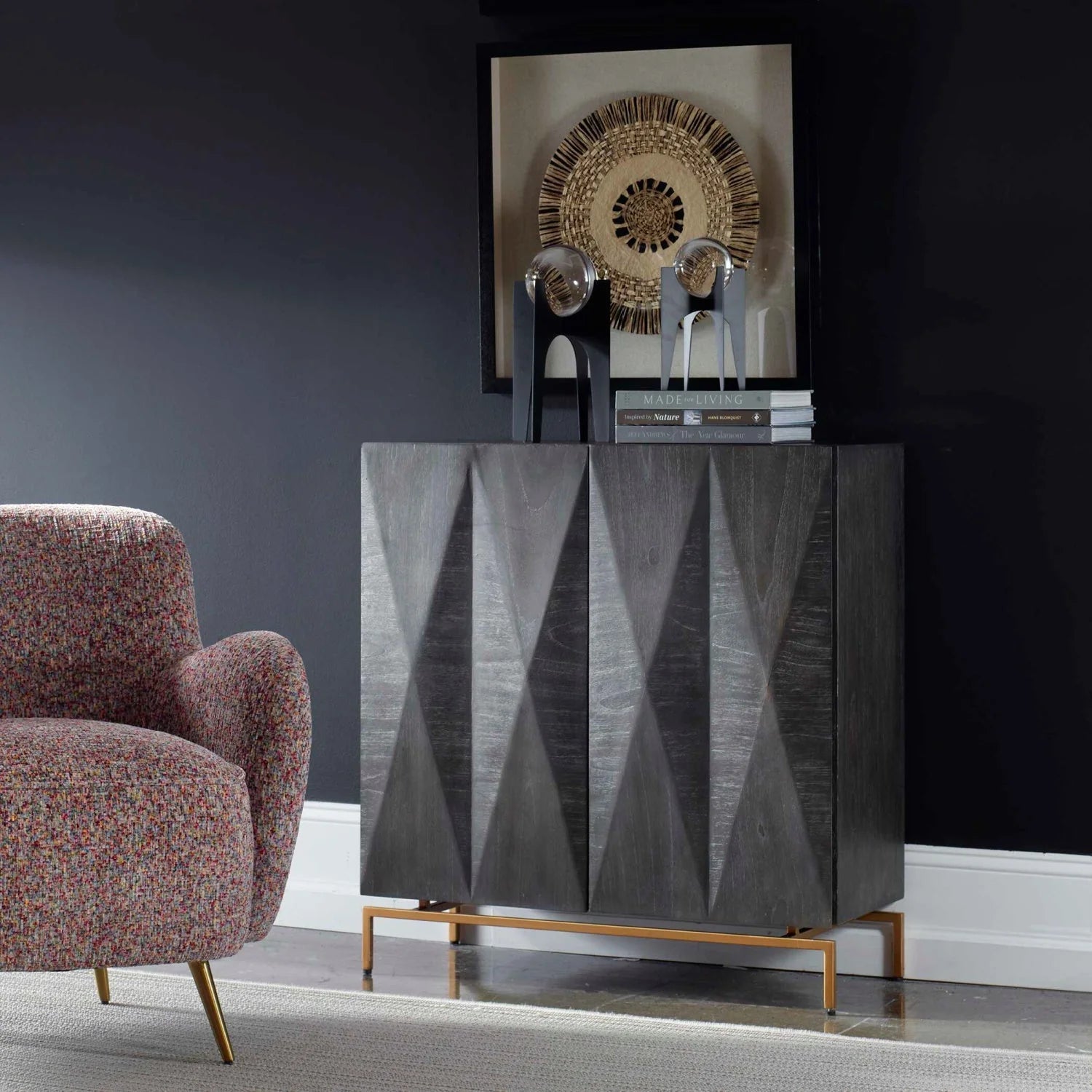 Luxury Modern Geometric Wooden Accent Cabinet European Style for Villa