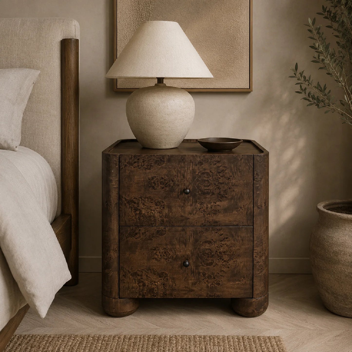 Luxury Modern Gibson 2-Drawer Nightstand European Style for Villa