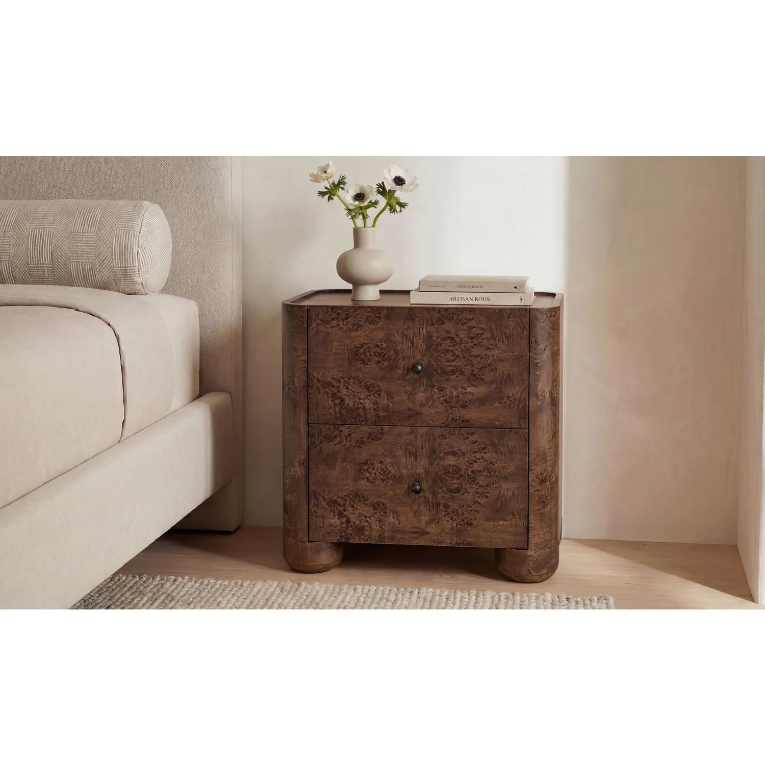 Luxury Modern Gibson 2-Drawer Nightstand European Style for Villa