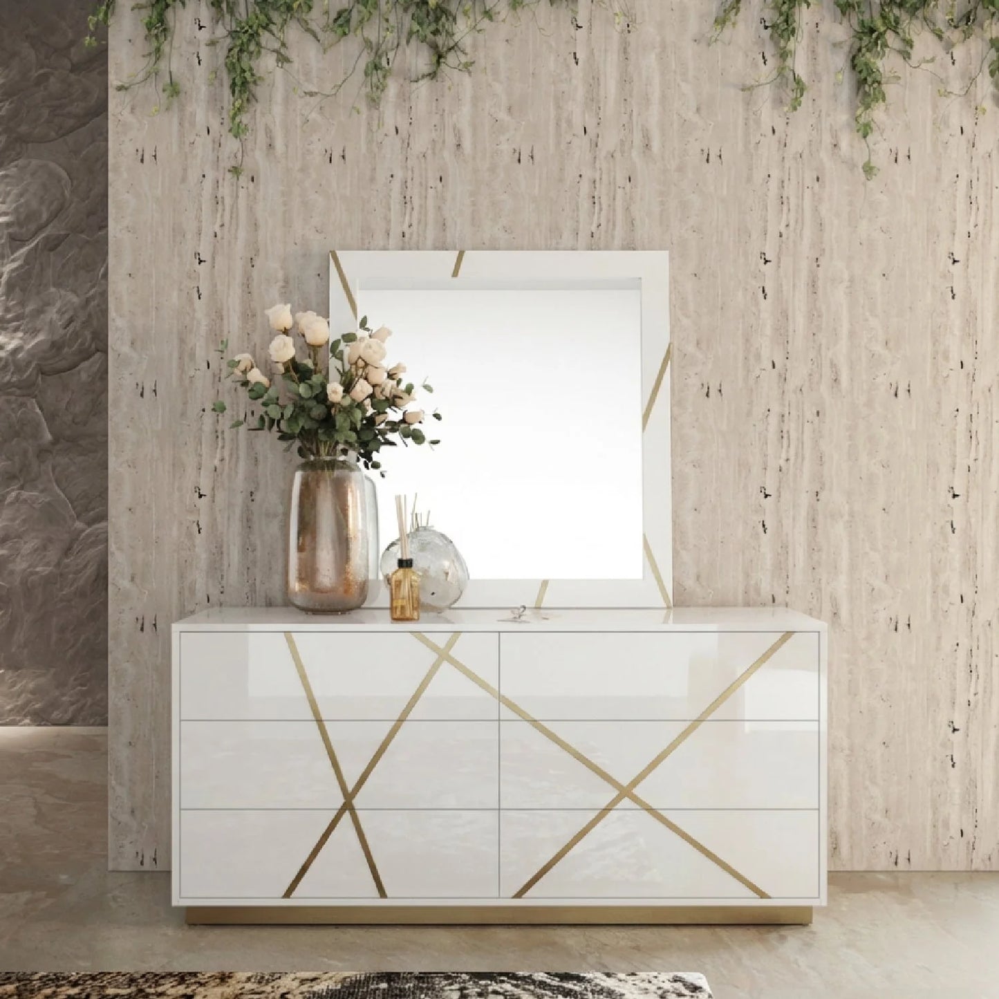 Luxury Modern Glossy White Dresser European Style for Villa