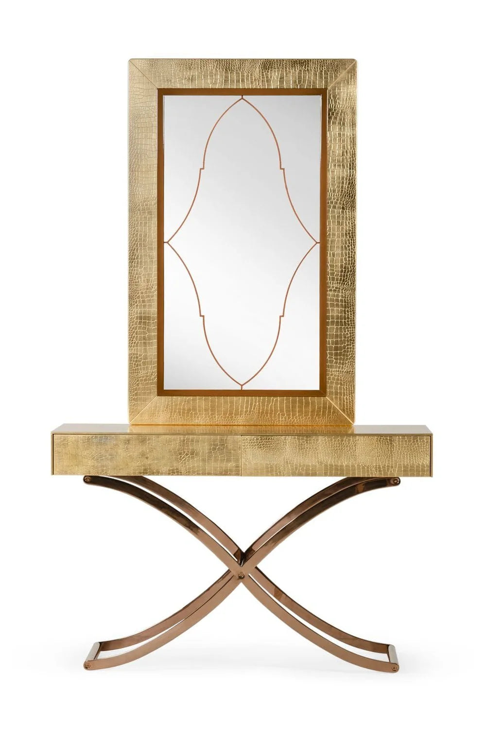 Luxury Modern Gold Crocodile Mirror Console Table European Style for Villa