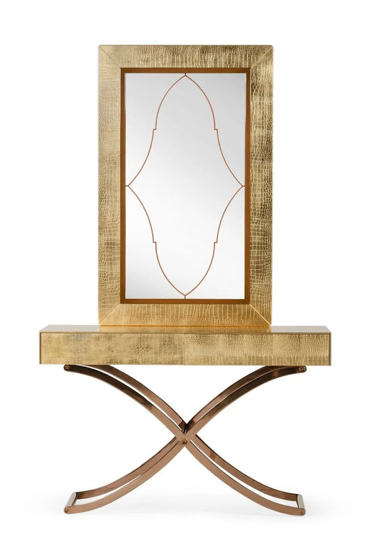 Luxury Modern Gold Crocodile Mirror Console Table European Style for Villa