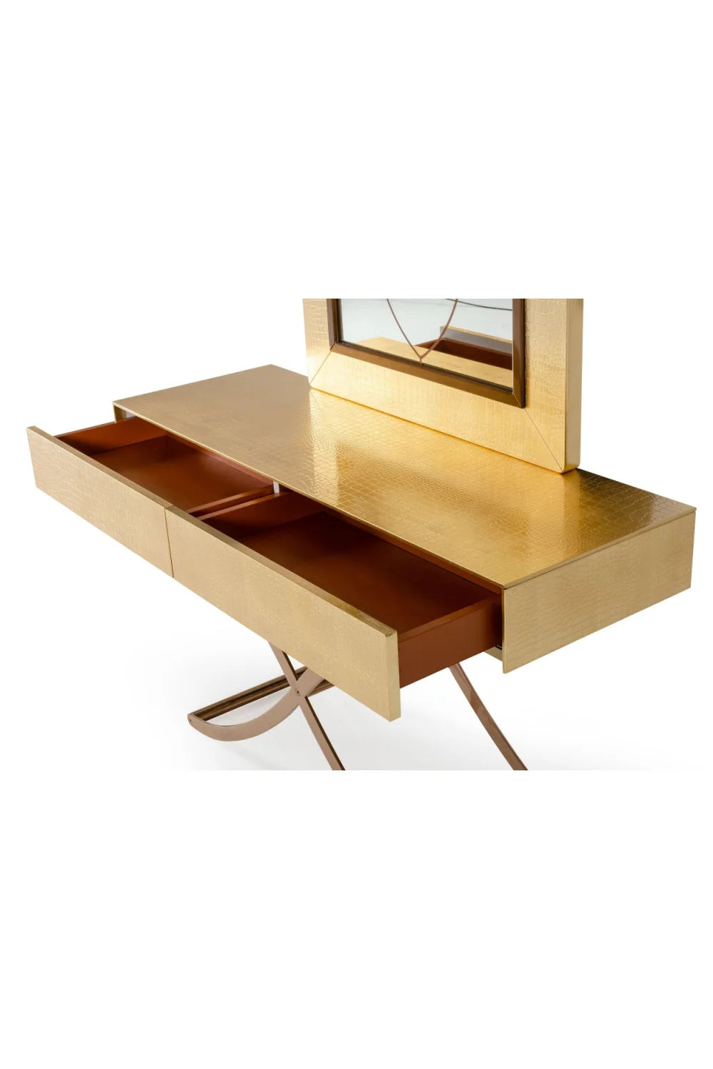 Luxury Modern Gold Crocodile Mirror Console Table European Style for Villa
