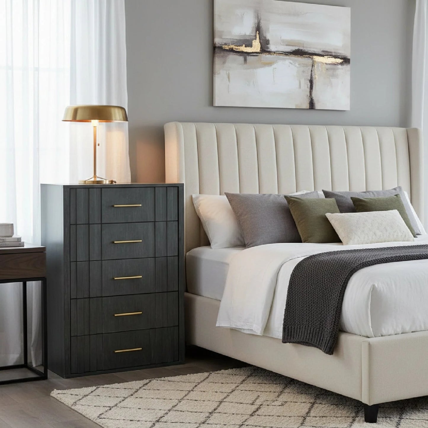 Luxury Modern Gray Acacia Five Drawer Chest European Style for Villa