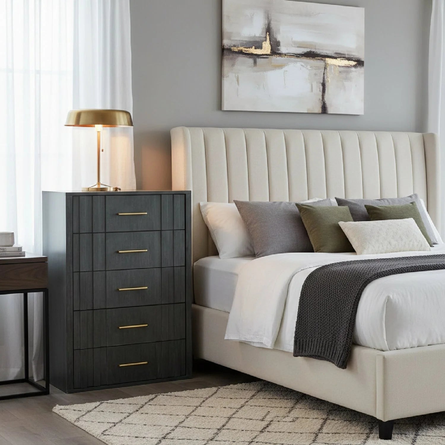 Luxury Modern Gray Acacia Five Drawer Chest European Style for Villa