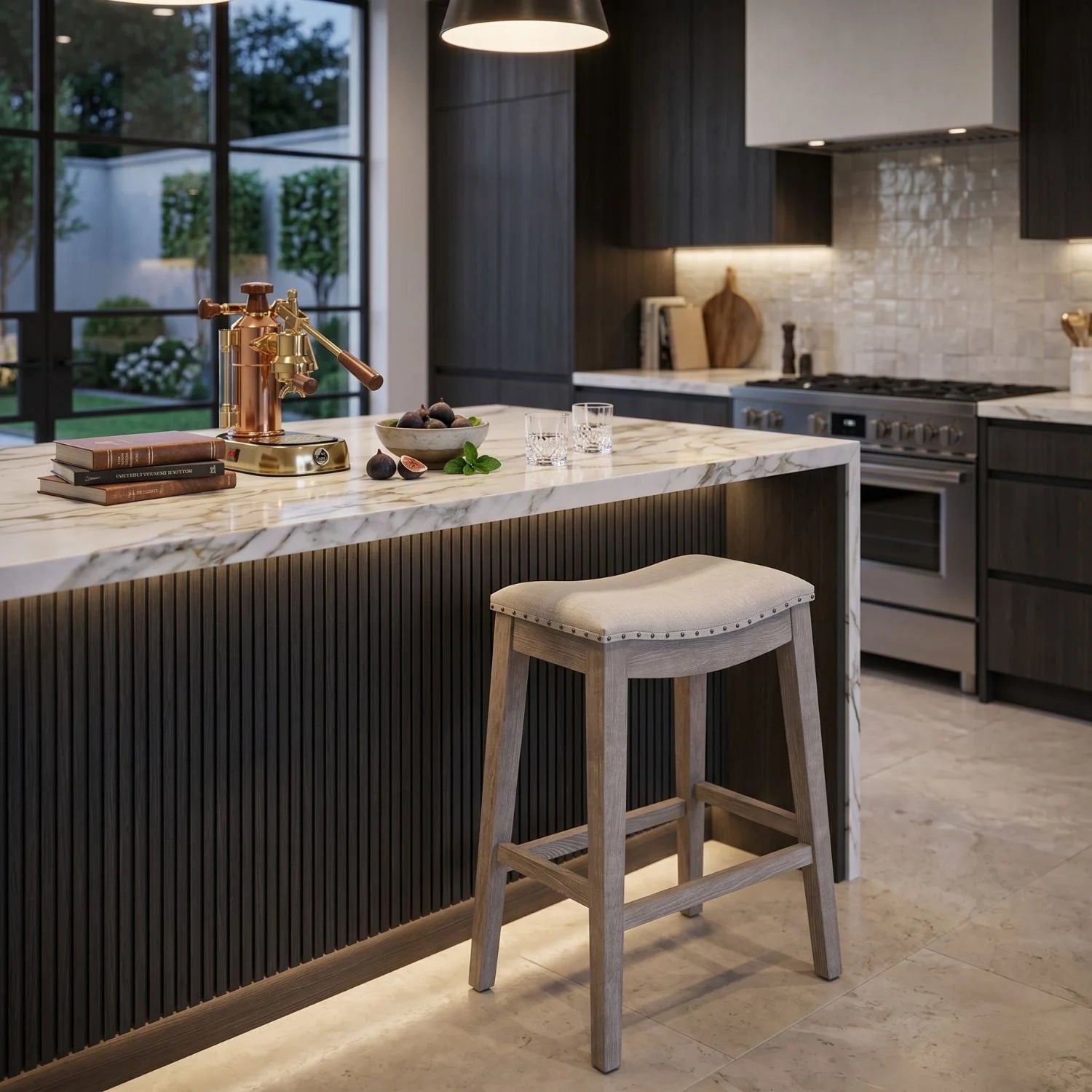 Luxury Modern Gray Ash Wood Counter Stool European Style for Villa