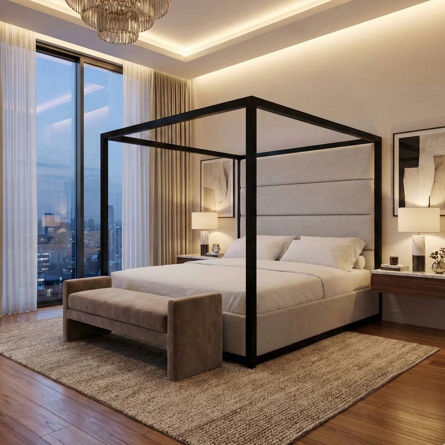 Luxury Modern Gray Canopy Bed European Style for Villa