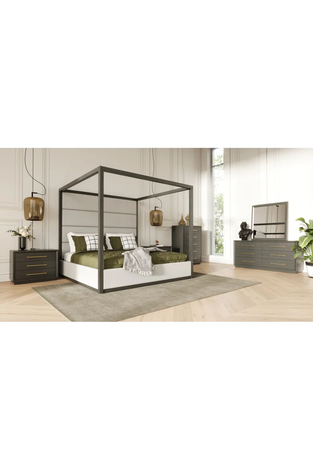 Luxury Modern Gray Canopy Bed European Style for Villa