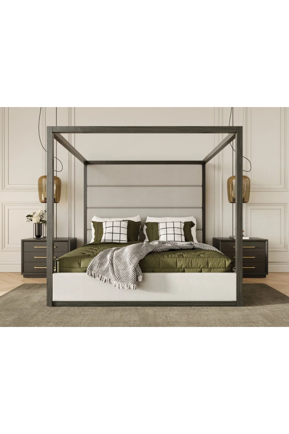 Luxury Modern Gray Canopy Bed European Style for Villa