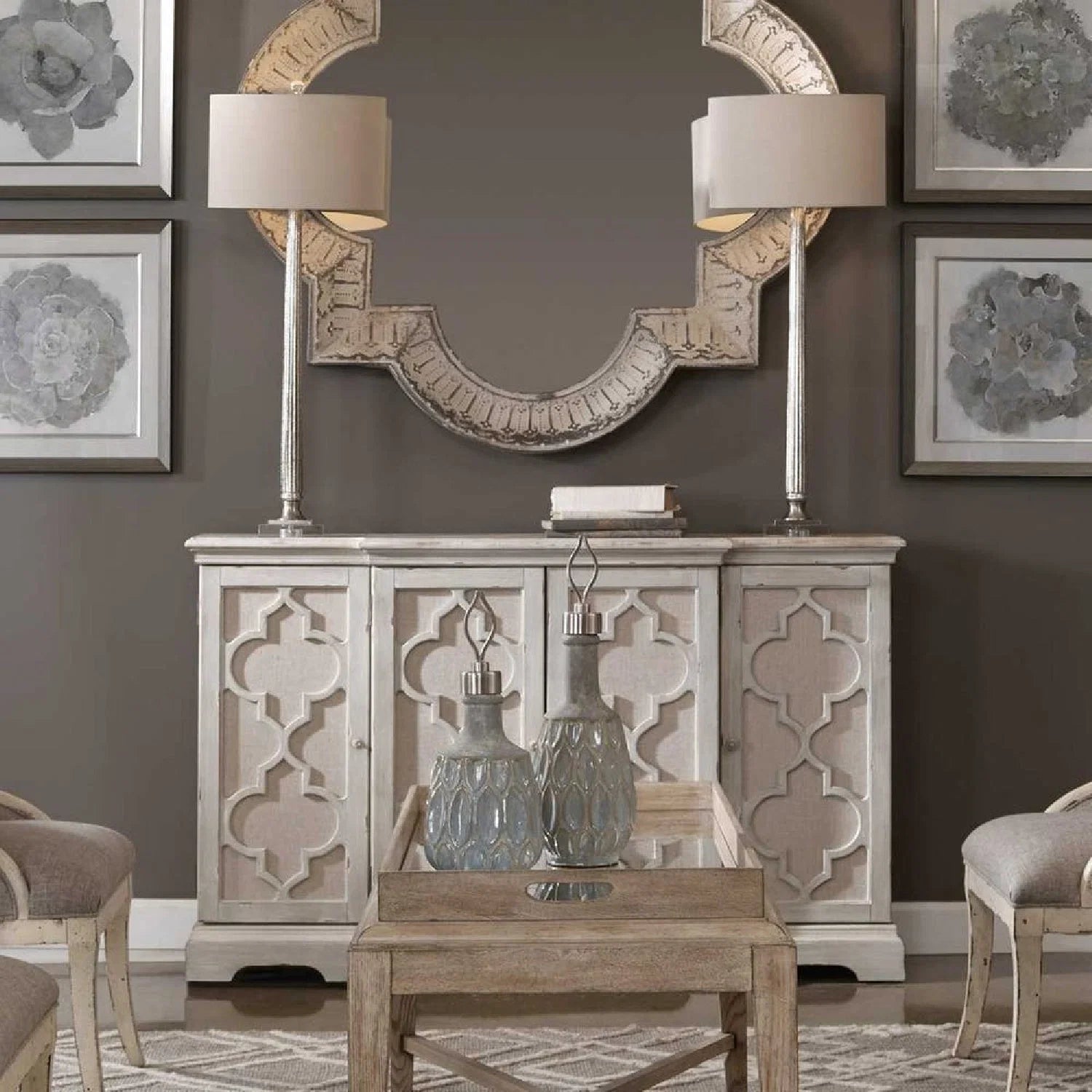 Luxury Modern Gray Carved 4-Door Cabinet European Style for Villa