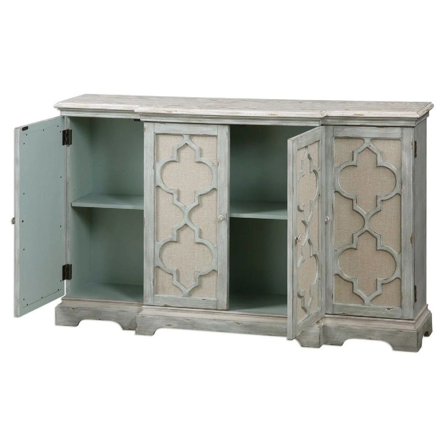 Luxury Modern Gray Carved 4-Door Cabinet European Style for Villa
