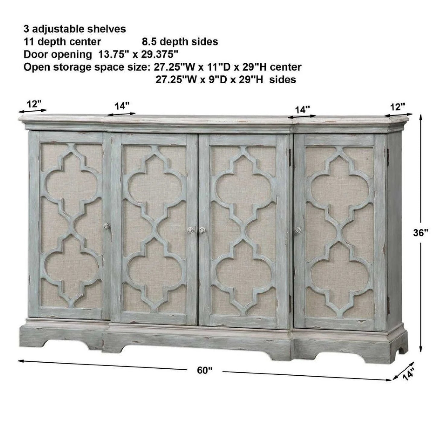 Luxury Modern Gray Carved 4-Door Cabinet European Style for Villa