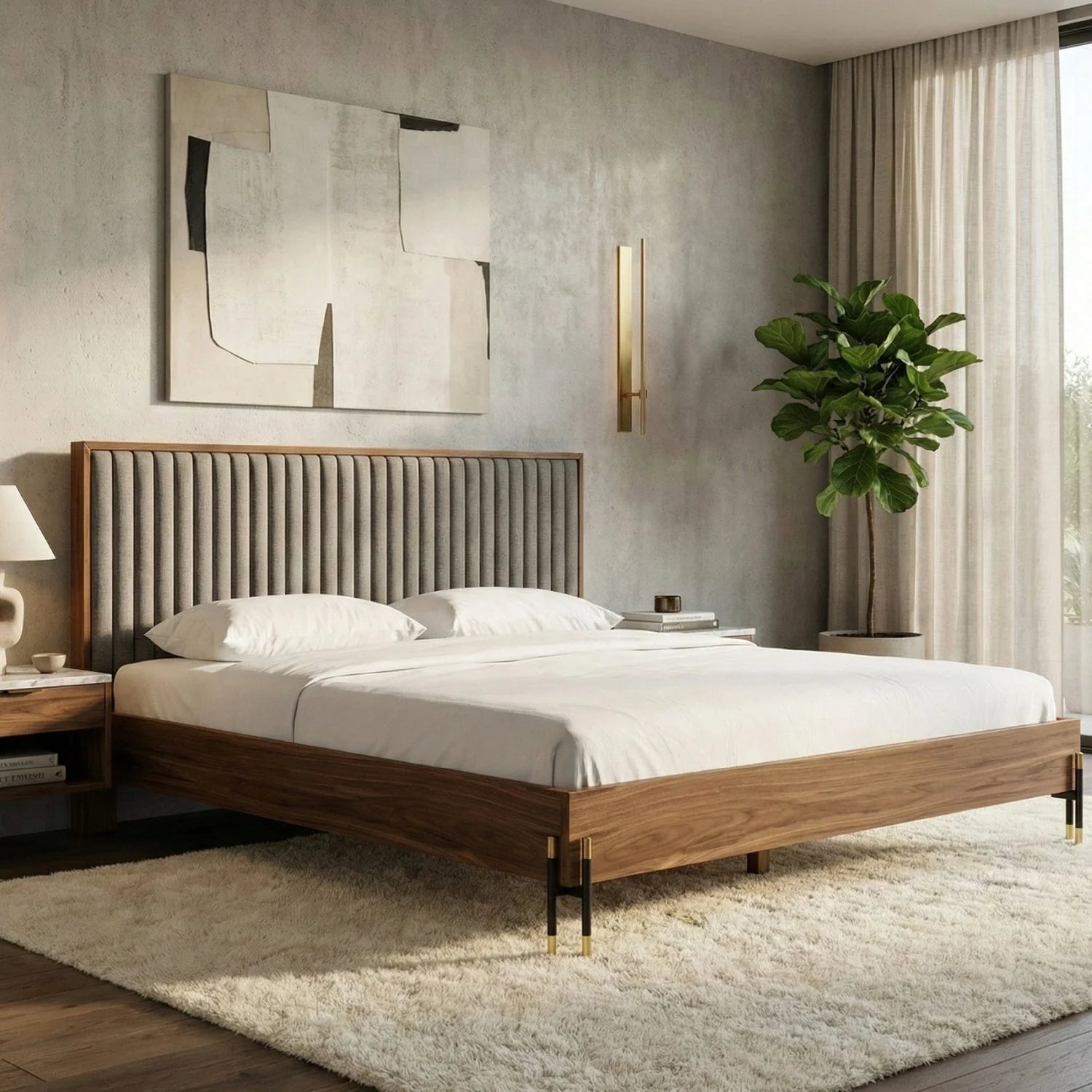 Luxury Modern Gray Channel Tufted Bed European Style for Villa