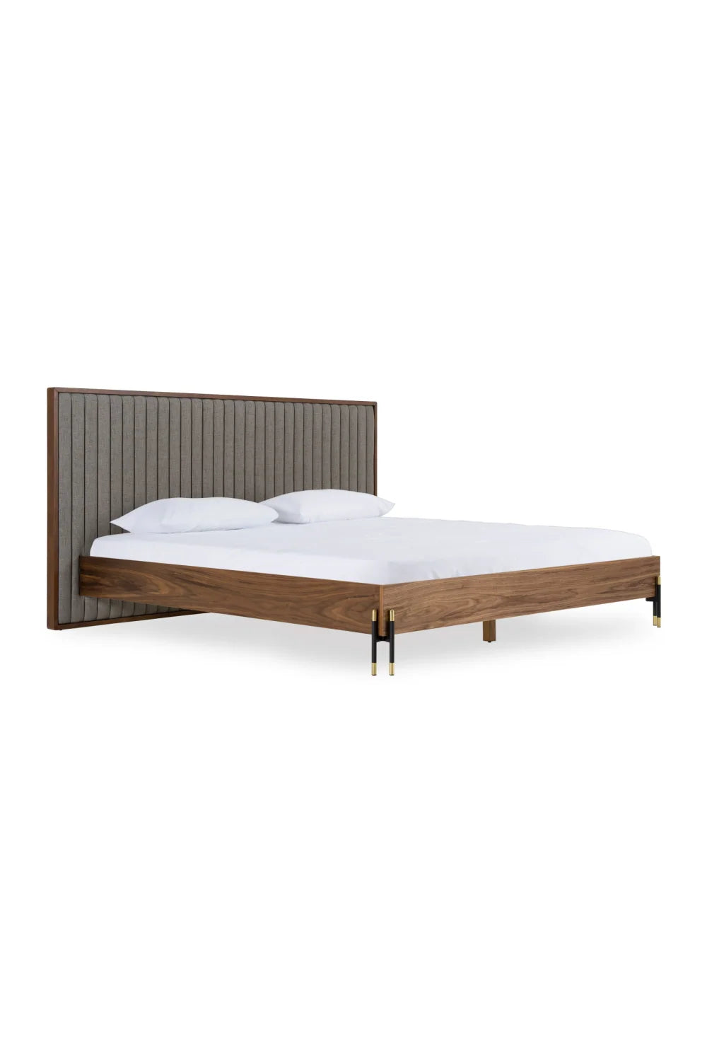 Luxury Modern Gray Channel Tufted Bed European Style for Villa