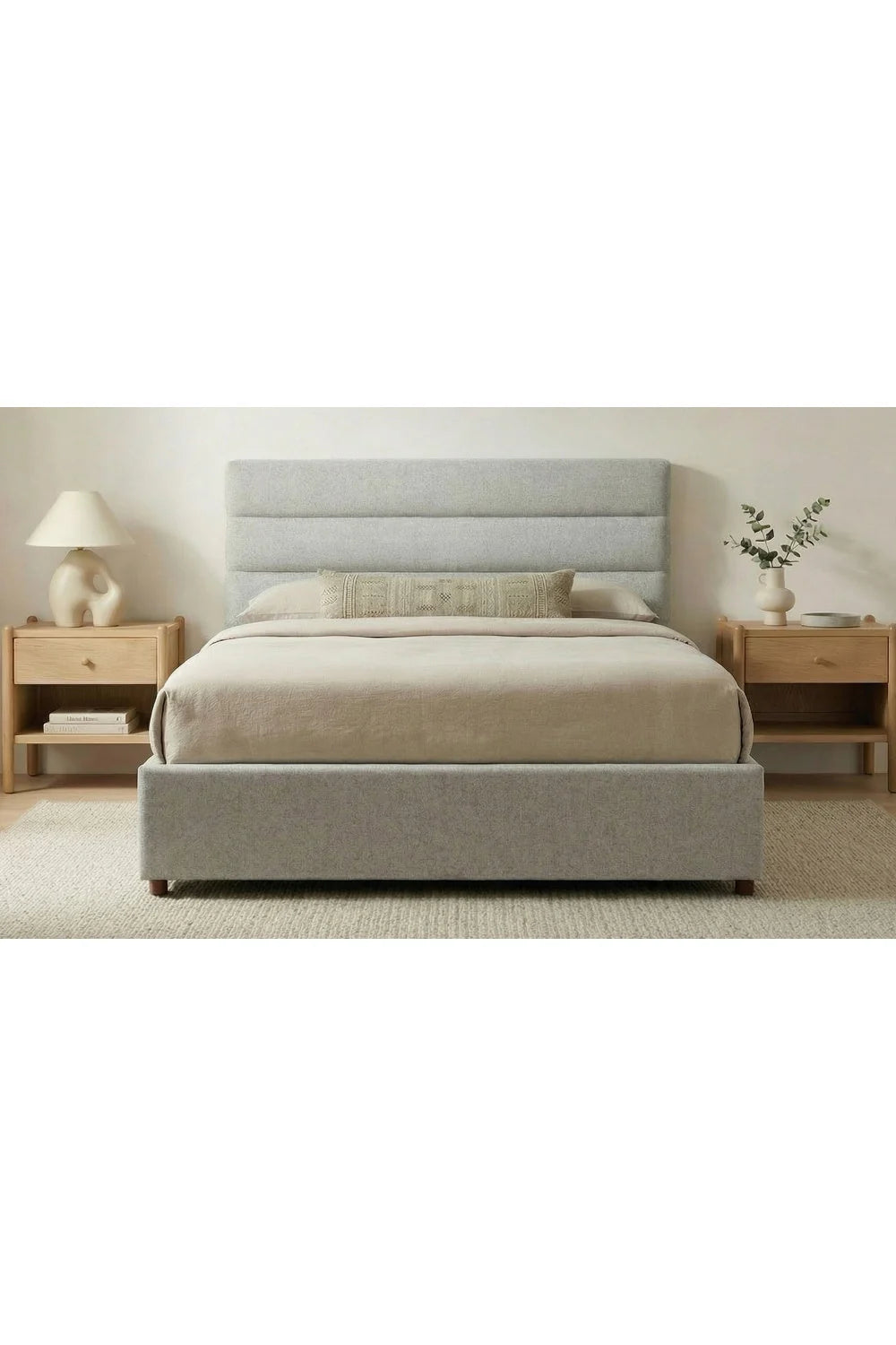 Luxury Modern Gray Channeled Fabric Queen Bed European Style for Villa