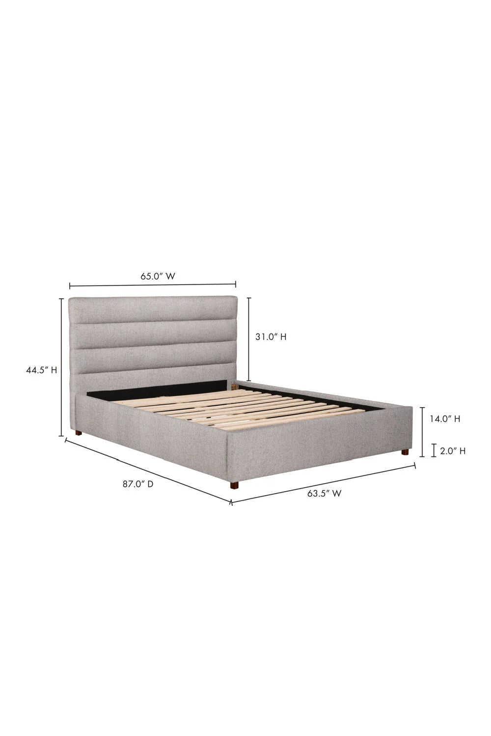Luxury Modern Gray Channeled Fabric Queen Bed European Style for Villa