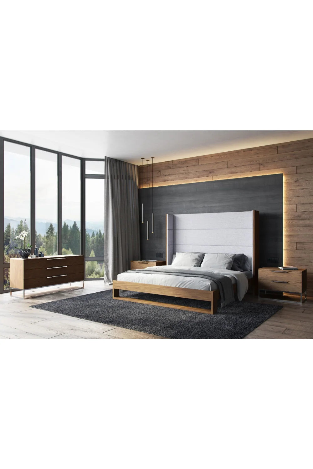 Luxury Modern Gray Cotton Twill Bed European Style for Villa