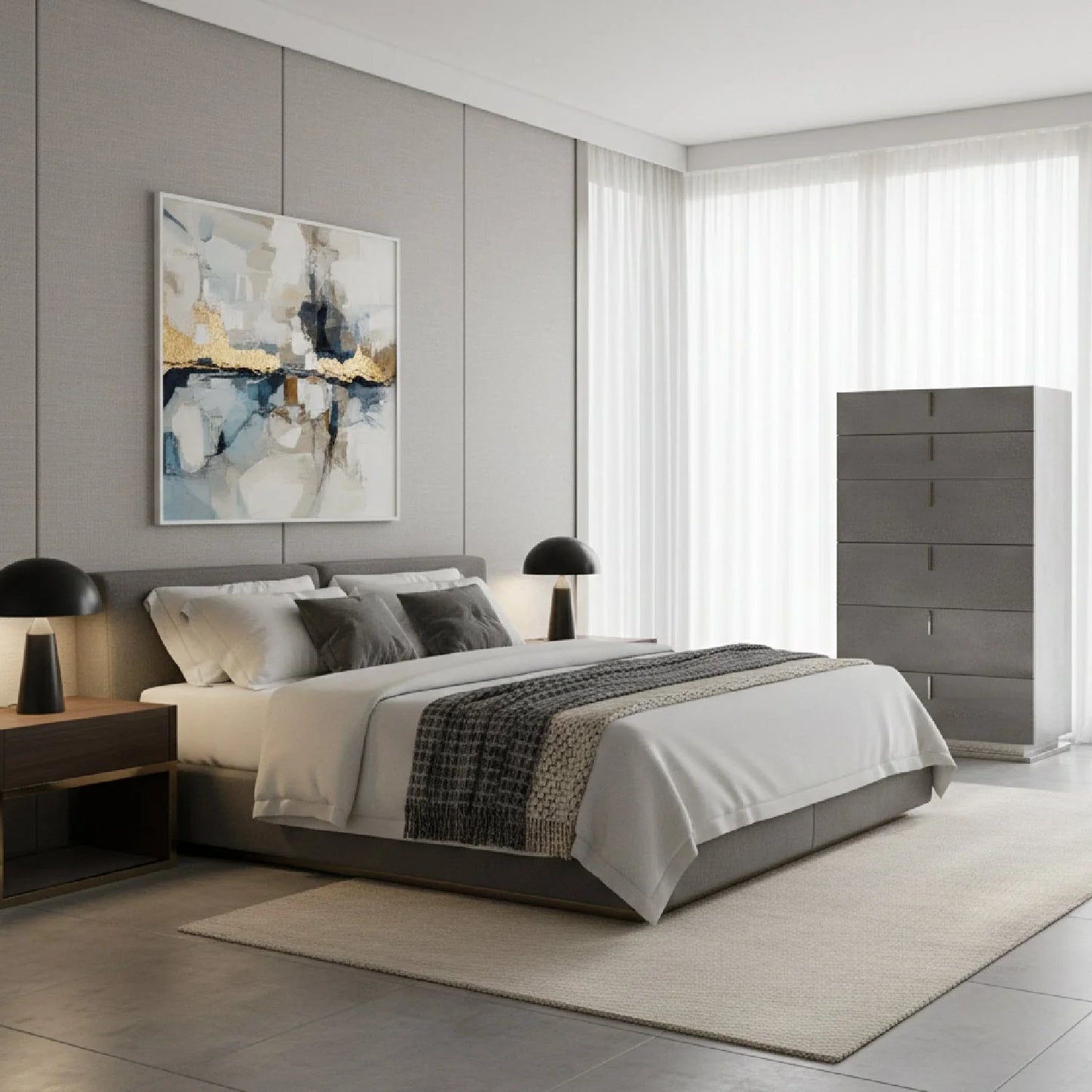Luxury Modern Gray Crackle 6-Drawer Chest European Style for Villa