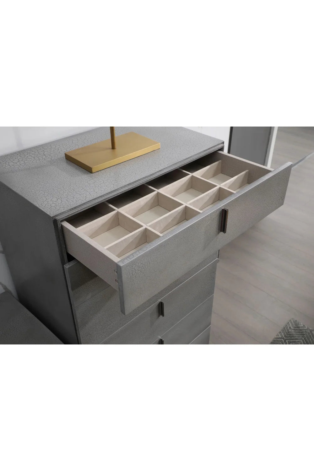 Luxury Modern Gray Crackle 6-Drawer Chest European Style for Villa