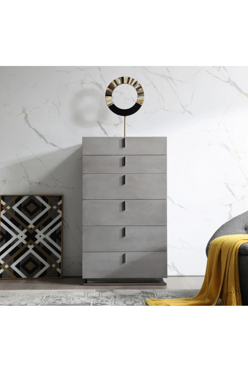 Luxury Modern Gray Crackle 6-Drawer Chest European Style for Villa