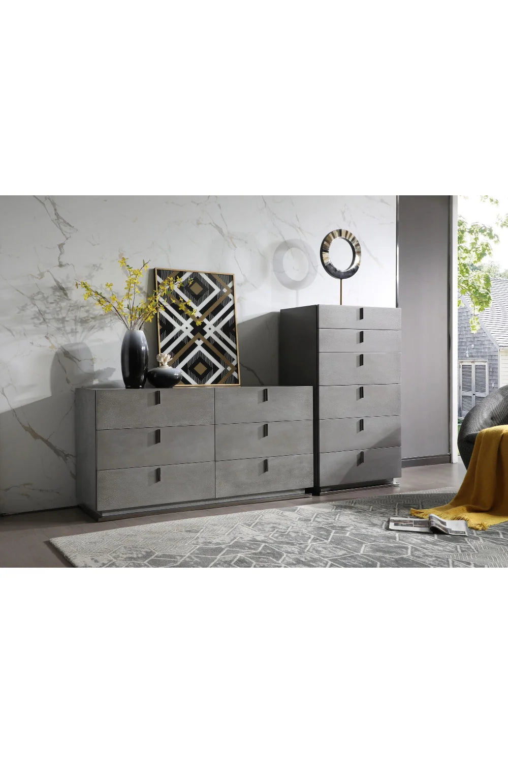 Luxury Modern Gray Crackle 6-Drawer Chest European Style for Villa