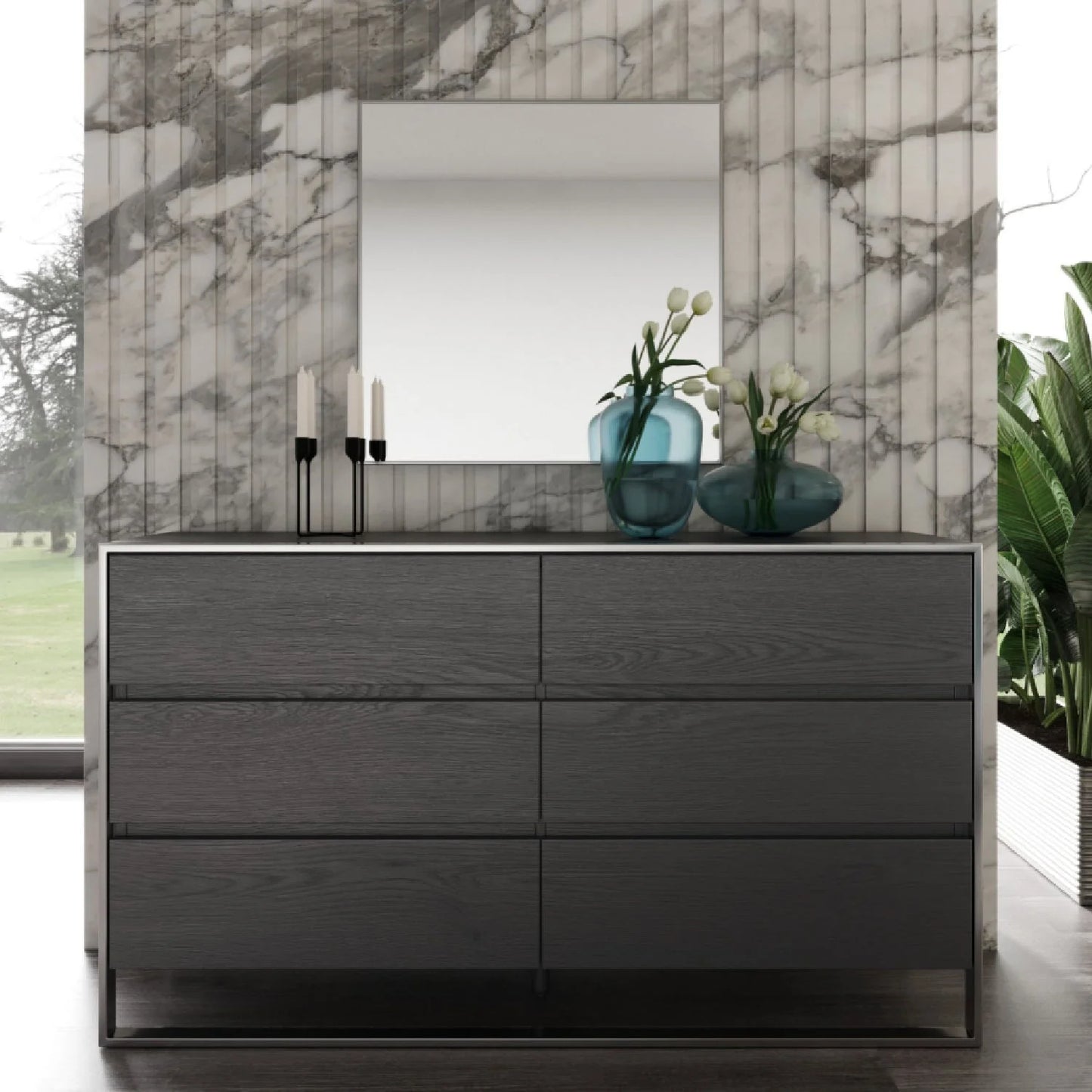 Luxury Modern Gray Elm 6-Drawer Dresser European Style for Villa
