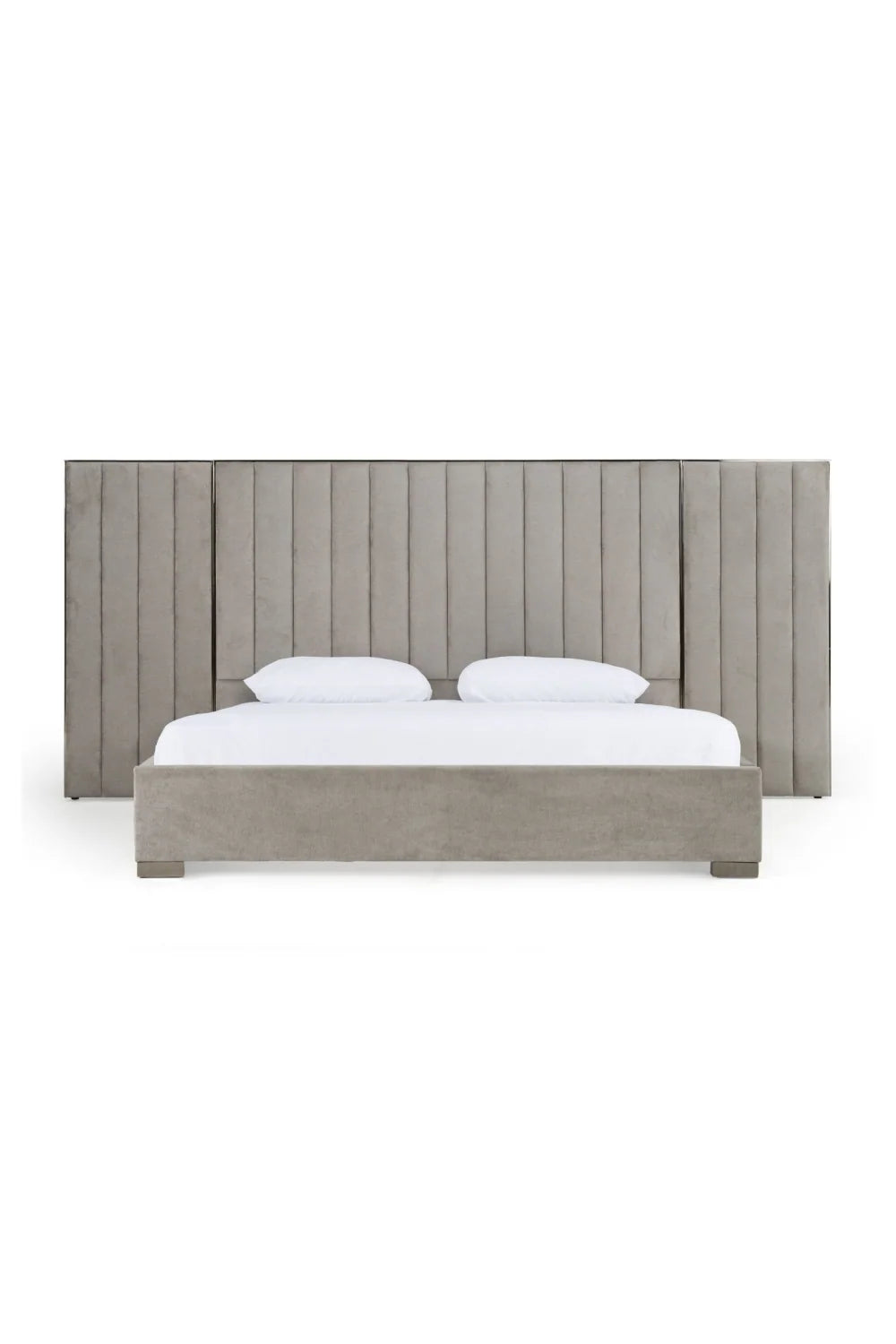 Luxury Modern Gray Fabric Panel Headboard Queen Bed European Style for Villa