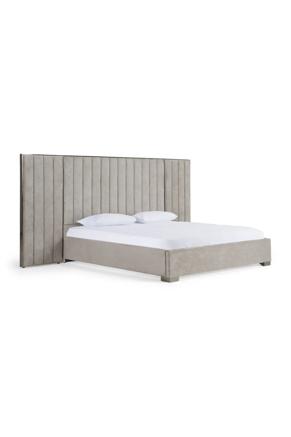 Luxury Modern Gray Fabric Panel Headboard Queen Bed European Style for Villa