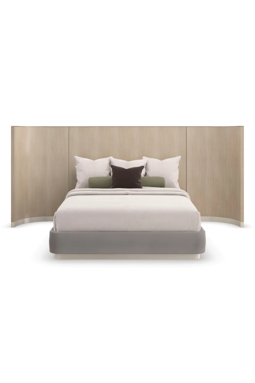 Luxury Modern Gray Fabric Winged King Bed European Style for Villa