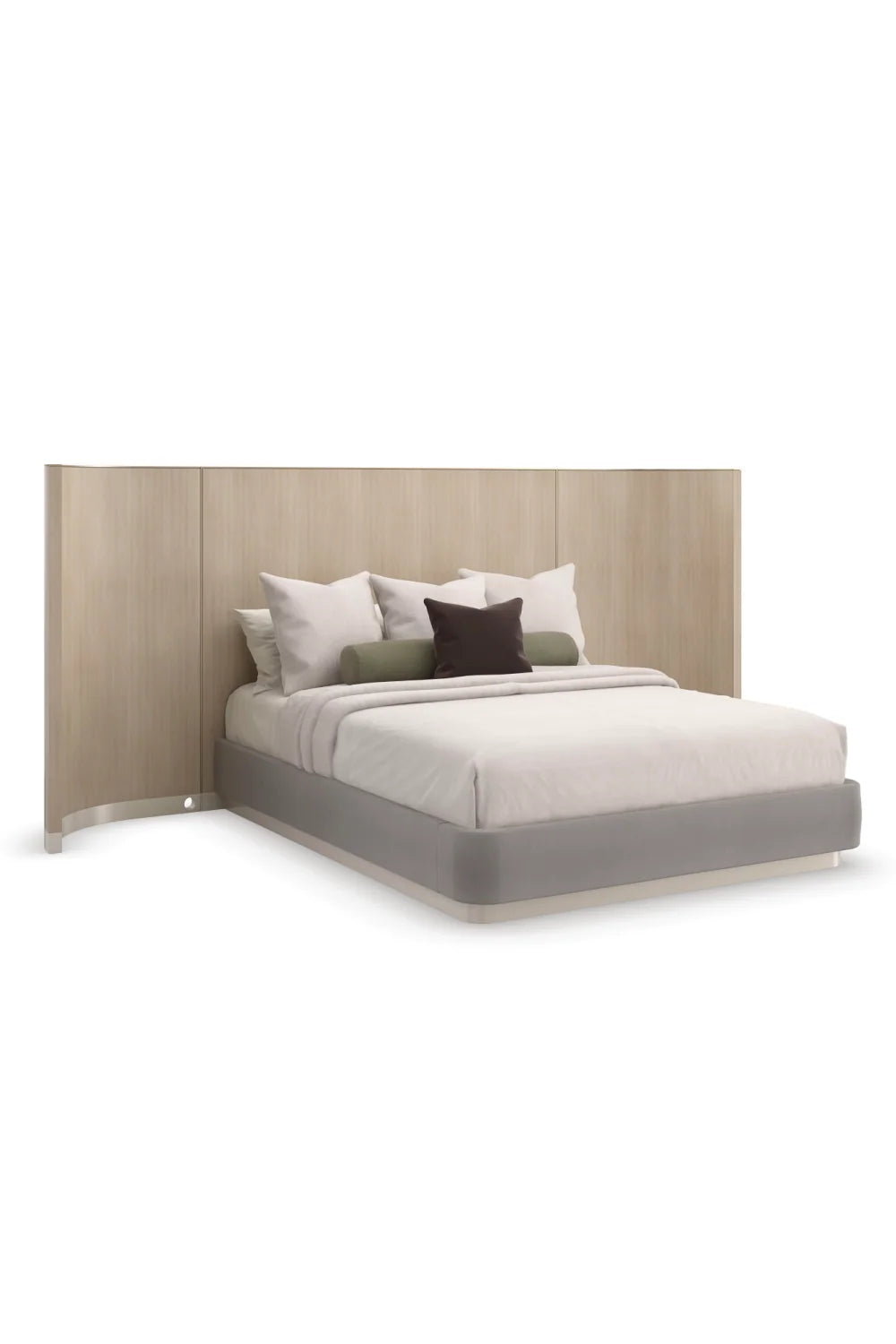 Luxury Modern Gray Fabric Winged King Bed European Style for Villa