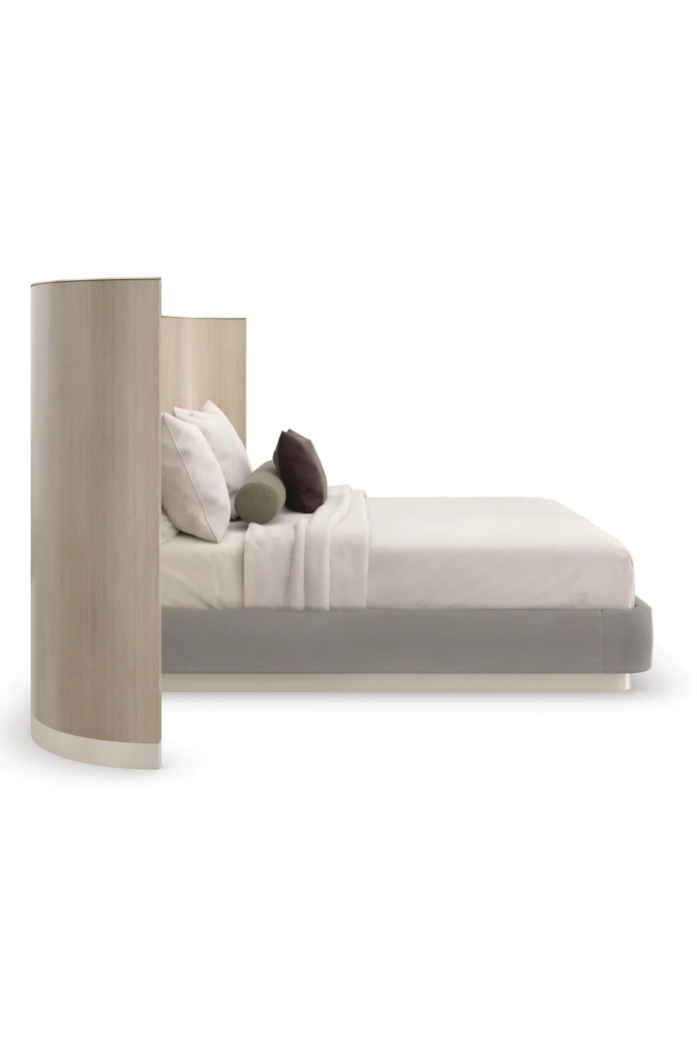 Luxury Modern Gray Fabric Winged King Bed European Style for Villa