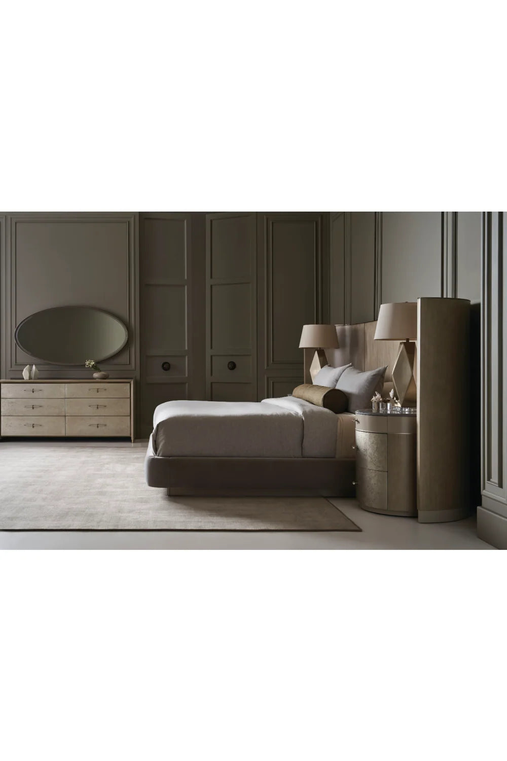 Luxury Modern Gray Fabric Winged King Bed European Style for Villa