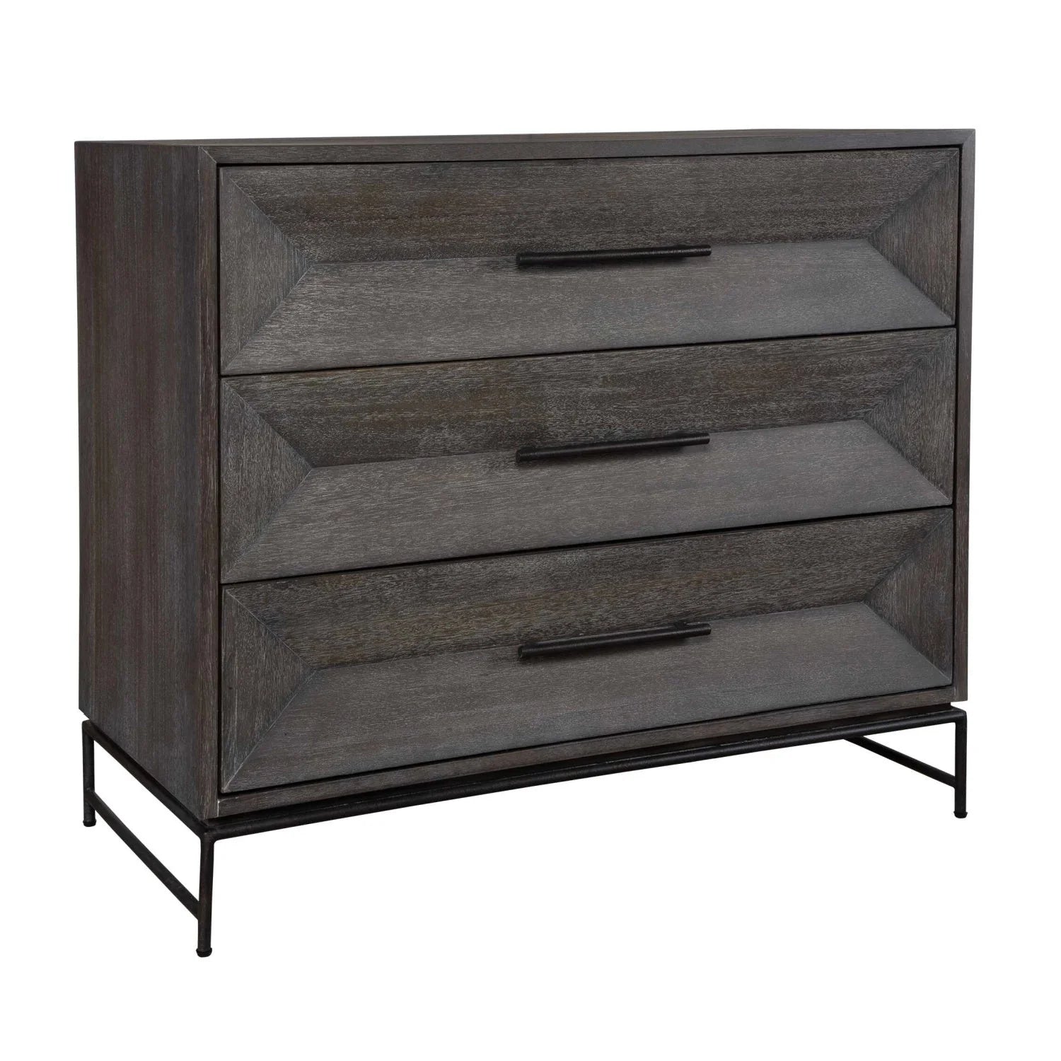 Luxury Modern Gray Glazed Acacia 3-Drawer Chest European Style for Villa