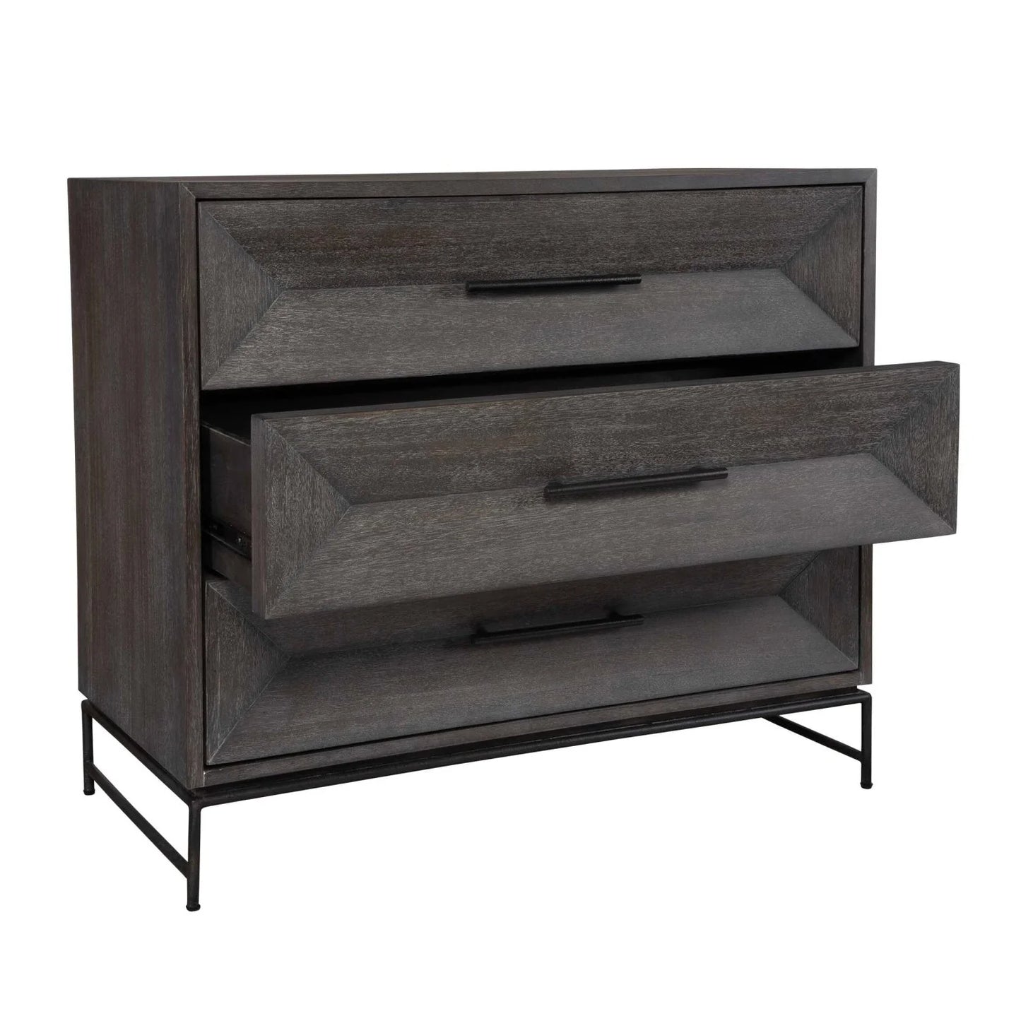 Luxury Modern Gray Glazed Acacia 3-Drawer Chest European Style for Villa
